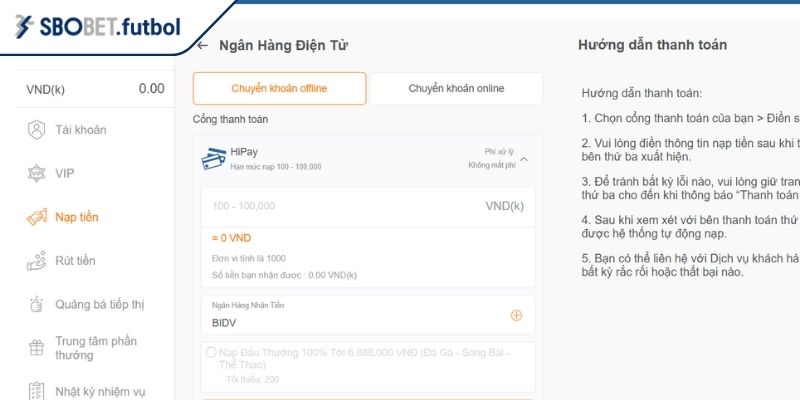 Hướng dẫn quy trình nạp tiền SBOBET cho người mới